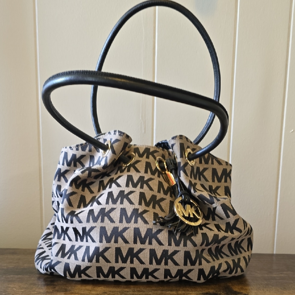 Michael Kors Monogram Black and Tan Shoulder Bag